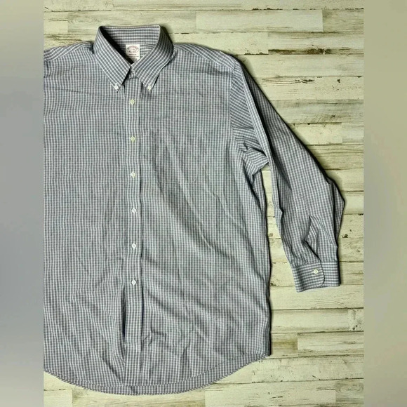 Brooks Brothers Blue Vertical Checked Shirt Mens 17-33 Button Up Long Sleeve - Picture 2 of 13